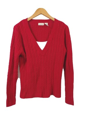 Classic Elements Sweater Womens L Red L/S Pullover  Cardigan  V-Neck Cotton