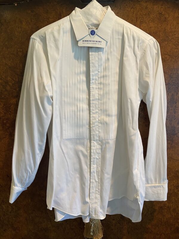 Van Heusen Vintage Tux Shirt Van  Collar Cliff White Cotton French Cuff & Snaps