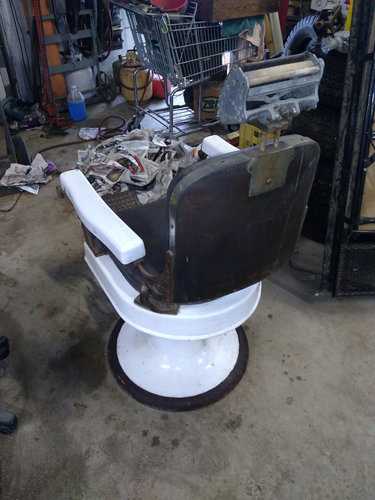 Vintage   Antique  Koken Barber Chair  Porcelain base and armrests 