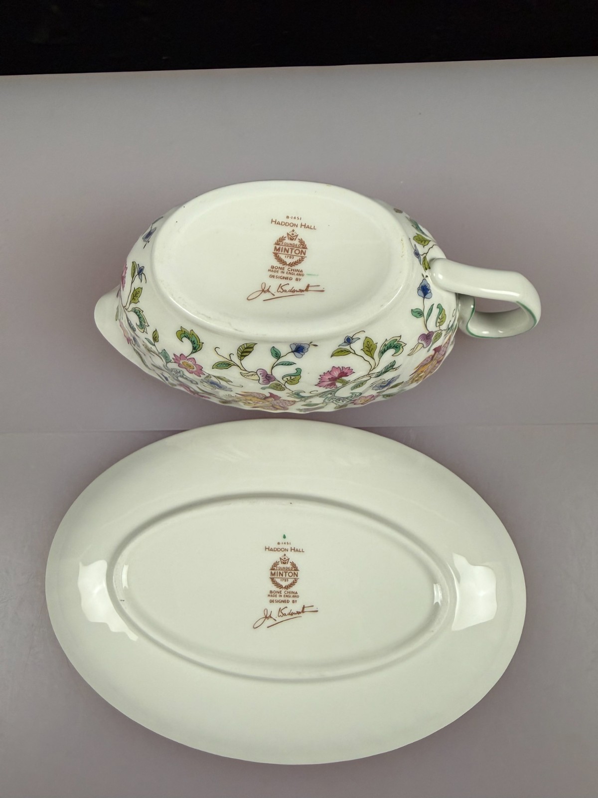 Minton Haddon Hall Gravy Boat / Sauce Jug and Stand Drip Plate 3 Sets Available