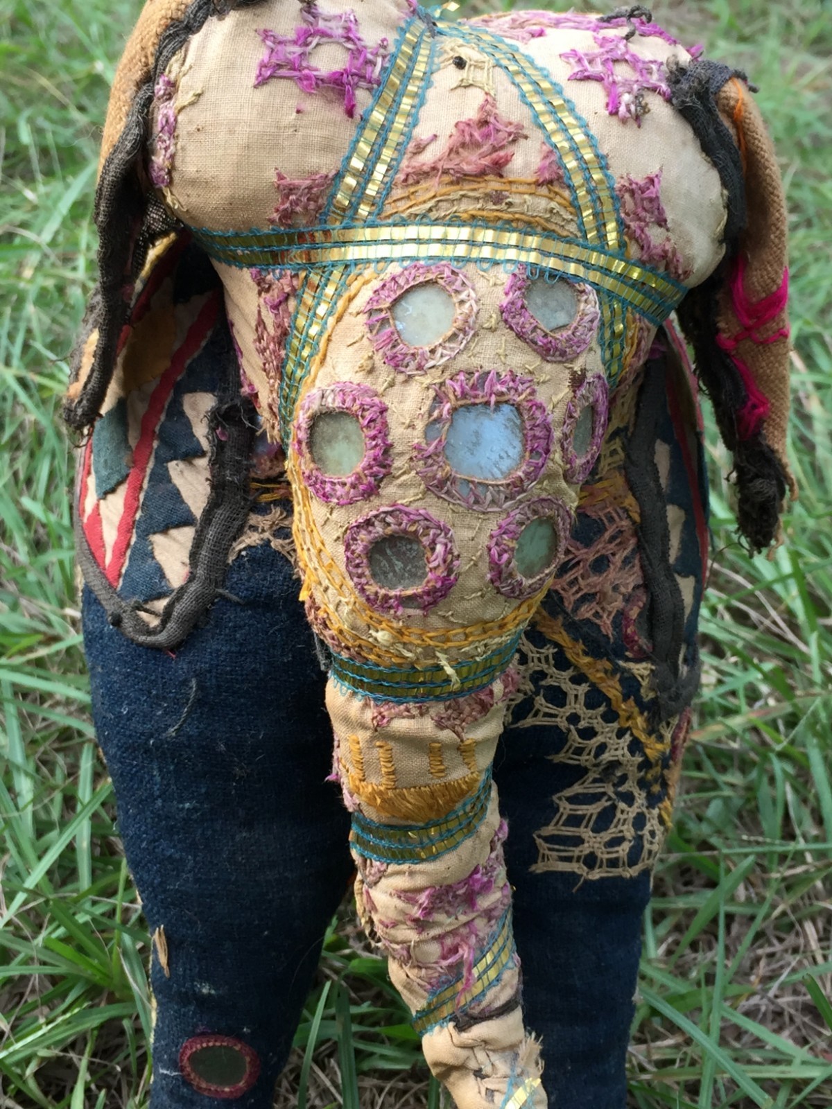 Vintage Antique Handmade Patchwork Rajasthan Embroidered Stuffed Elephant India