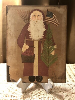 Handmade Primitive Folk Art Patriotic Santa Plaque / Sign #4
