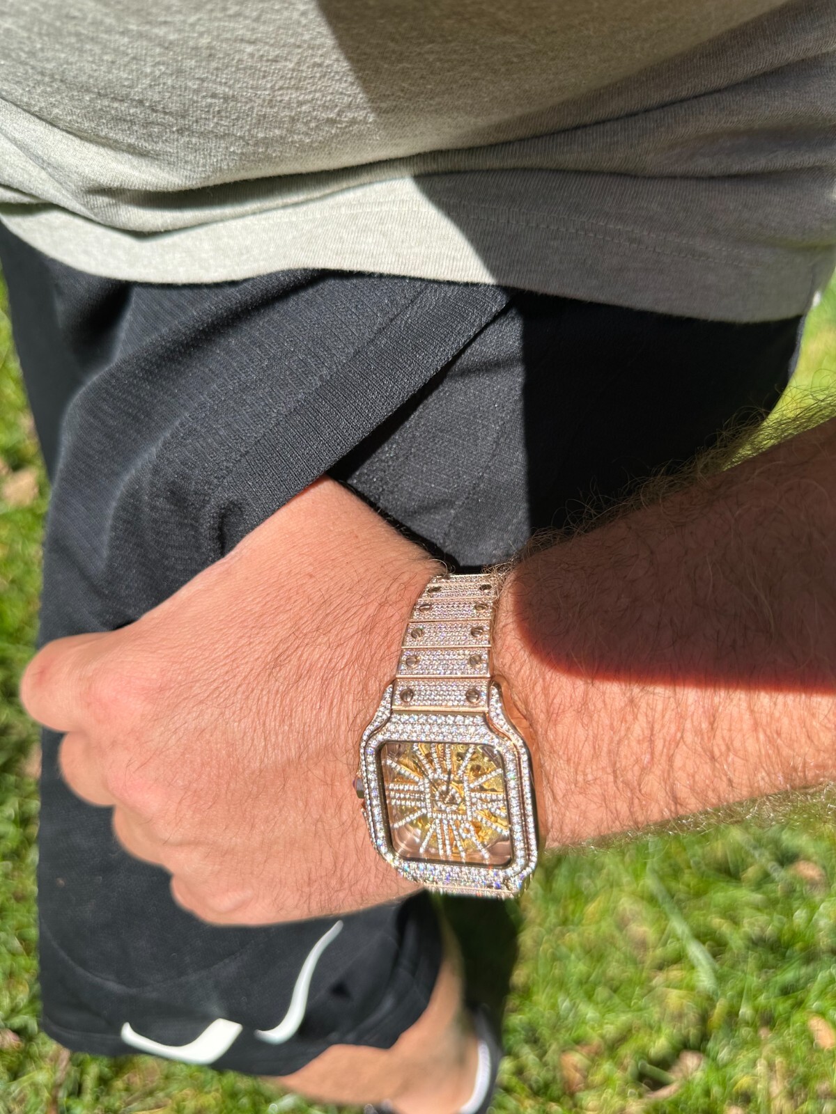 Pre-owned Hip Hop Real Mens Moissanite 14k Rose Gold Watch Iced Automatic Movement Hiphop Skeleton