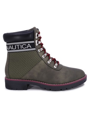 

Женские походные ботинки NAUTICA Green Phoenix с круглым носком на блочном каблуке и шнуровке, Зеленый, PHOENIX