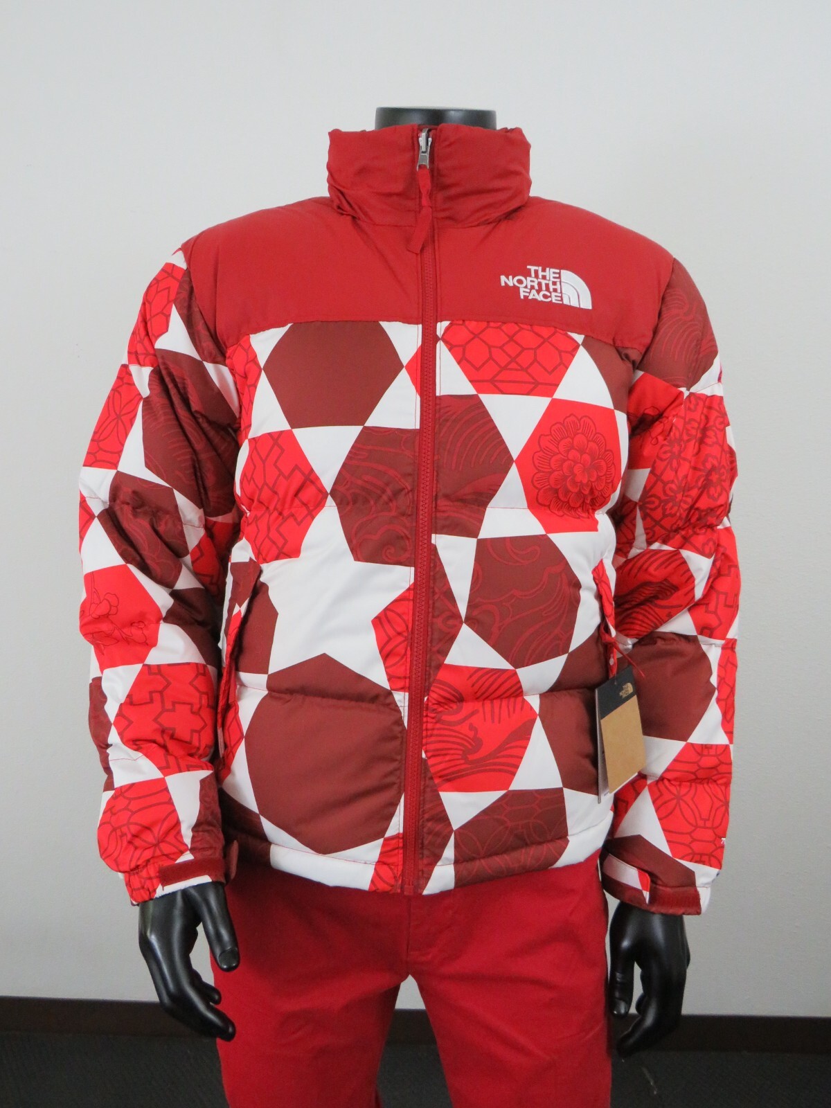 Pre-owned The North Face Mens S  Nuptse Ic 700-down Insulated Jacket - Fiery Red Geo Print