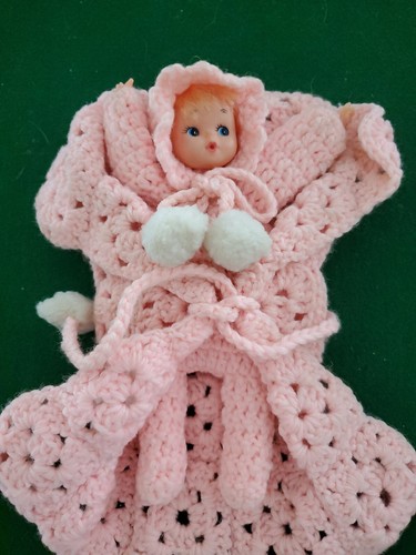 Handmade Crochet Baby Doll pink quilt