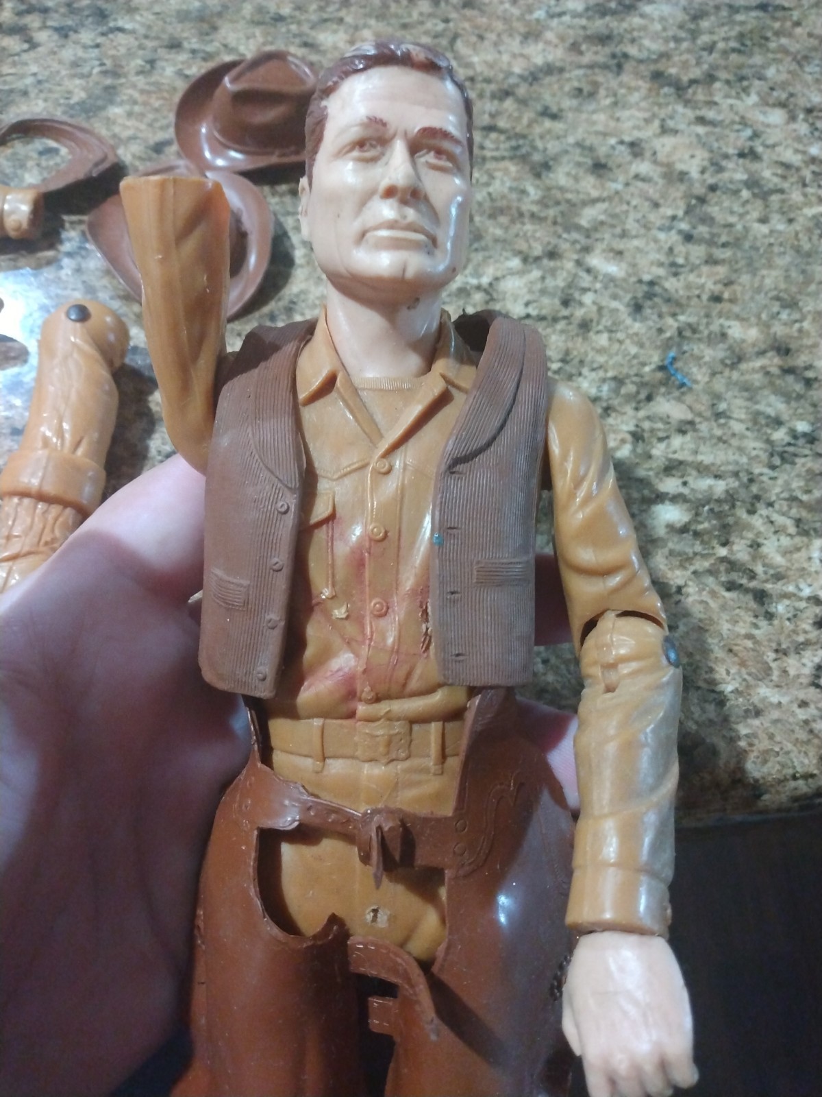 Johnny West Cowboy Western Action Figure Vintage Marx 1965 Damaged Parts Hat