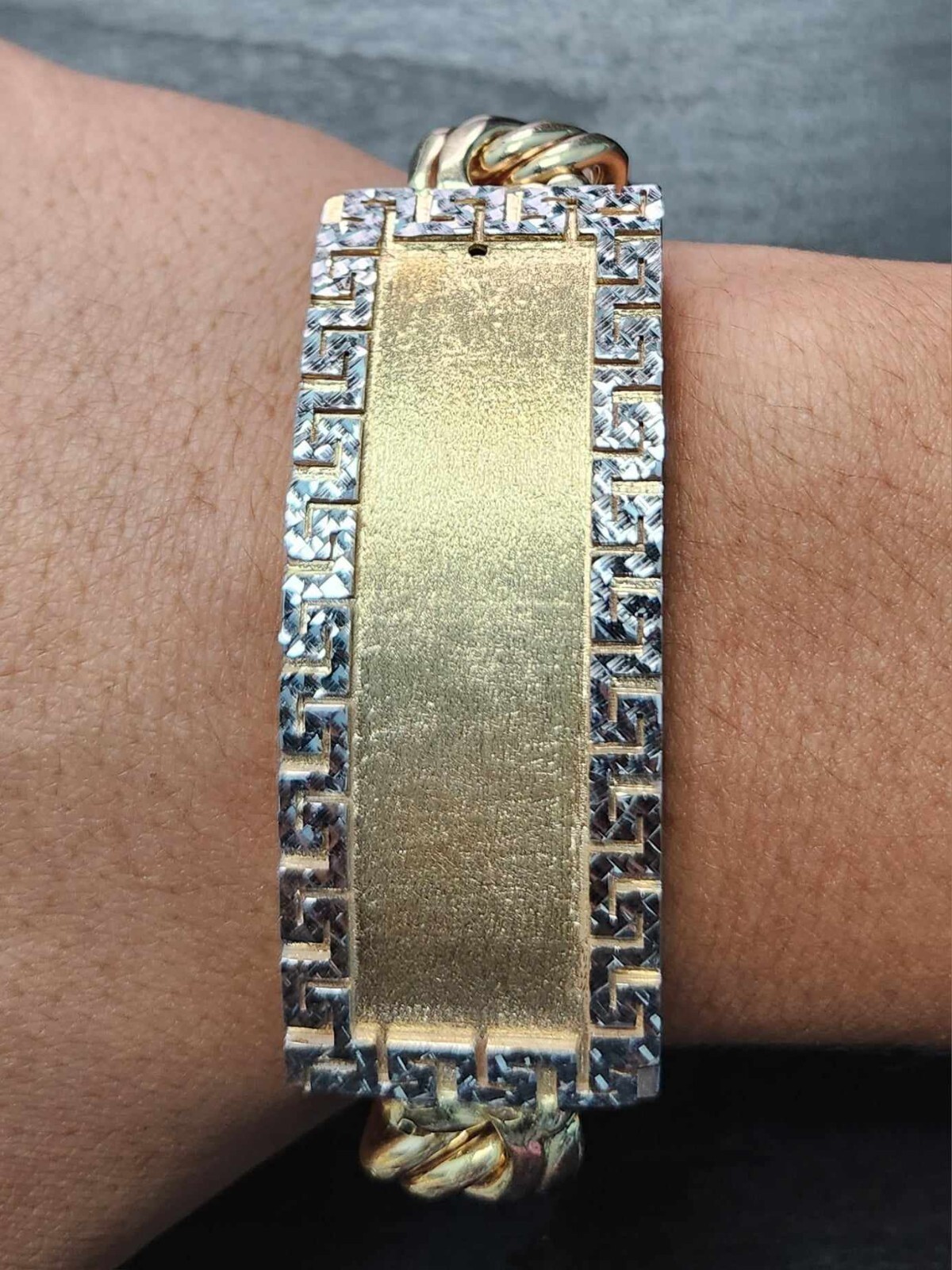 Solid 10K Yellow Gold Chino Close Tight Link ID Bracelet 8mm