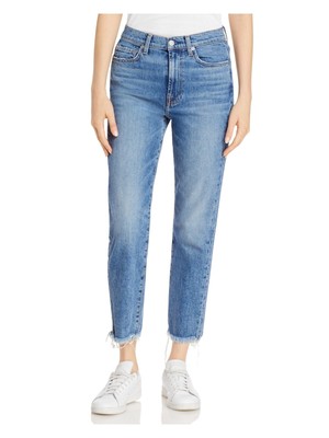 7 FOR ALL MANKIND Женские синие укороченные джинсы прямого кроя с обтрепанным низом и высокой посадкой 26