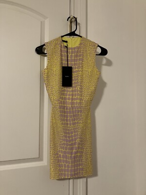 NWT Alex Perry Dallon Yellow and Lilac Crocodile Print Mini Dress Size 0