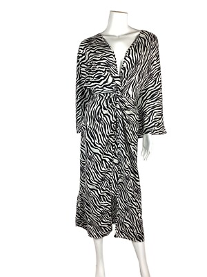 ASOS Curve Kimono Dress Size 20 Black White Zebra Print Slit Layered New