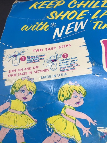 Vintage Keep-Ty’s Store Display Card & One Pair Child Shoe Lace Locks with Bells