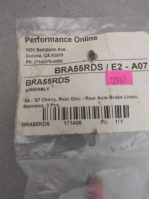 55-57 Bel Air, Power Disc Rear Axle Brake Line Kit; Stainless
