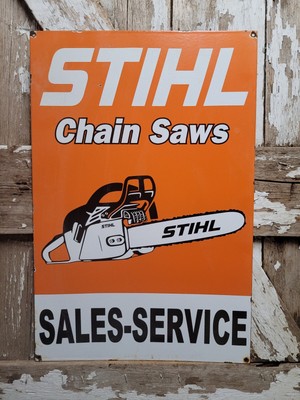 VINTAGE STIHL PORCELAIN SIGN CHAINSAW TOOLS HARDWARE STORE DEALER SALES SERVICE