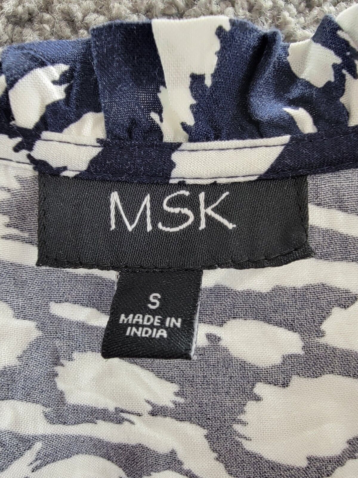 MSK Printed Smocked-Waist Tiered Maxi Dress Women's S Navy/White Split Neck - Picture 8 of 15