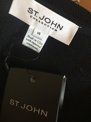 Pre-owned St John Knit Jacket Size 14 Black Santana Knit