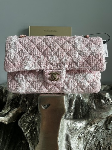 CHANEL 22C Pink White Tweed Medium Flap Handbag Gold 2022
