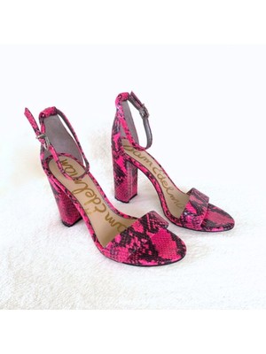 

SAM EDELMAN Женские розовые кожаные сандалии со змеиным рисунком Yaro с круглым носком на блочном каблуке, Розовый, E851121