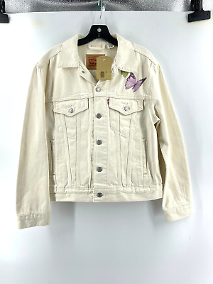 NWT Levi s Women s Off White Ex Boyfriend Butterflies Trucker
