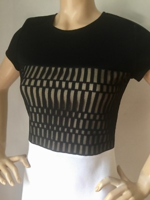 Pre-owned St John Knit Dress Sz 10 Black Caviar & White Color Block Milano Knit Wool