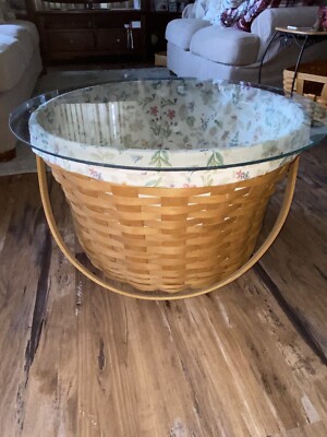 LONGABERGER Tour with Me Street Basket w/ BOTANICAL FIELDS LINER & Glass top