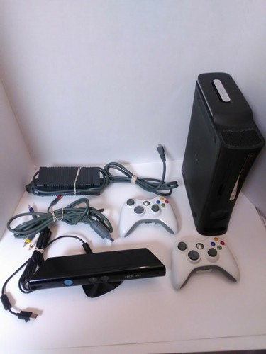 120 GB XBOX 360 Console w/ 2 Controllers, Kinect Bar, Cords & 53