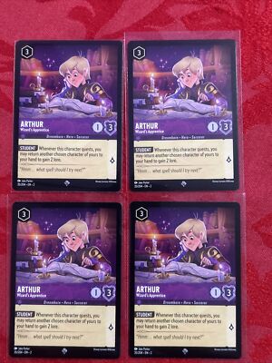 4x Disney Lorcana Floodborn Arthur Wizard's Apprentice Super Rare 35/204 x4 MINT