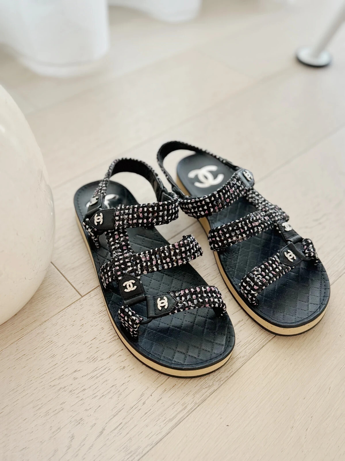 CHANEL Tweed Dad Sandals (SIZE 37.5) | eBay
