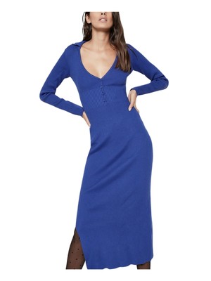 

BARDOT Женское синее вязаное вечернее платье миди на пуговицах спереди с длинными рукавами, Синий