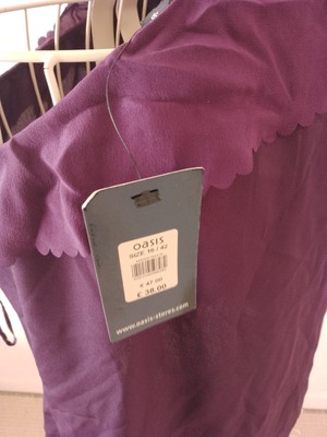OASIS top new size 12,14,16 deep purple silk trim off the shoulder