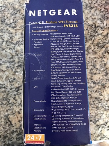 NETGEAR FVS318 ProSafe VPN Firewall 8 with 8-Port 10/100 Switch Cable/DSL