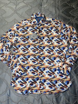 LUCHIANO VISCONTI BLACK Button Down Shirt Mens Sz S