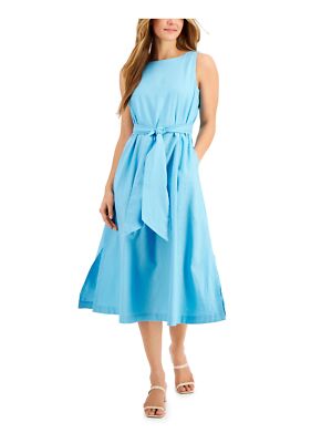 

ANNE KLEIN Женское синее платье миди без рукавов с поясом и подкладкой, Синий