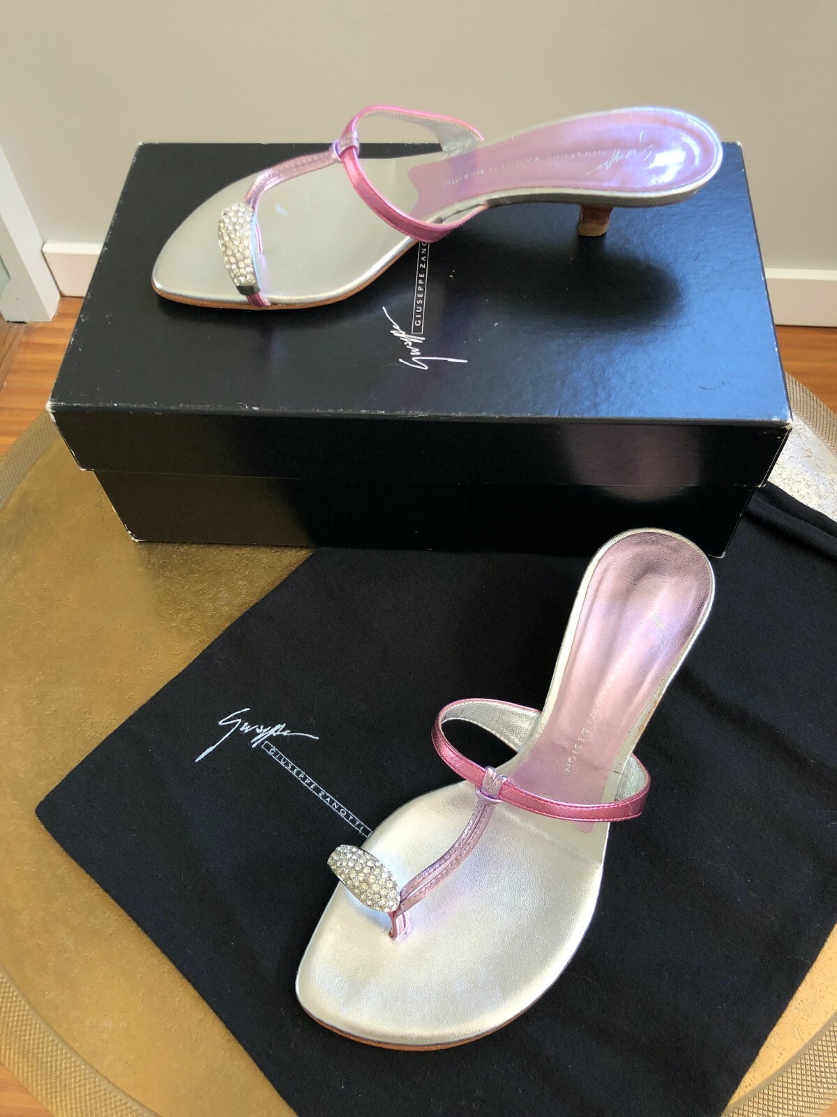 【美品】【箱付き】GIUSEPPE ZANOTTI サンダル ビジュー 38 ジュゼッペザノッティ GIUSEPPE ZANOTTI サンダル サテン レザー