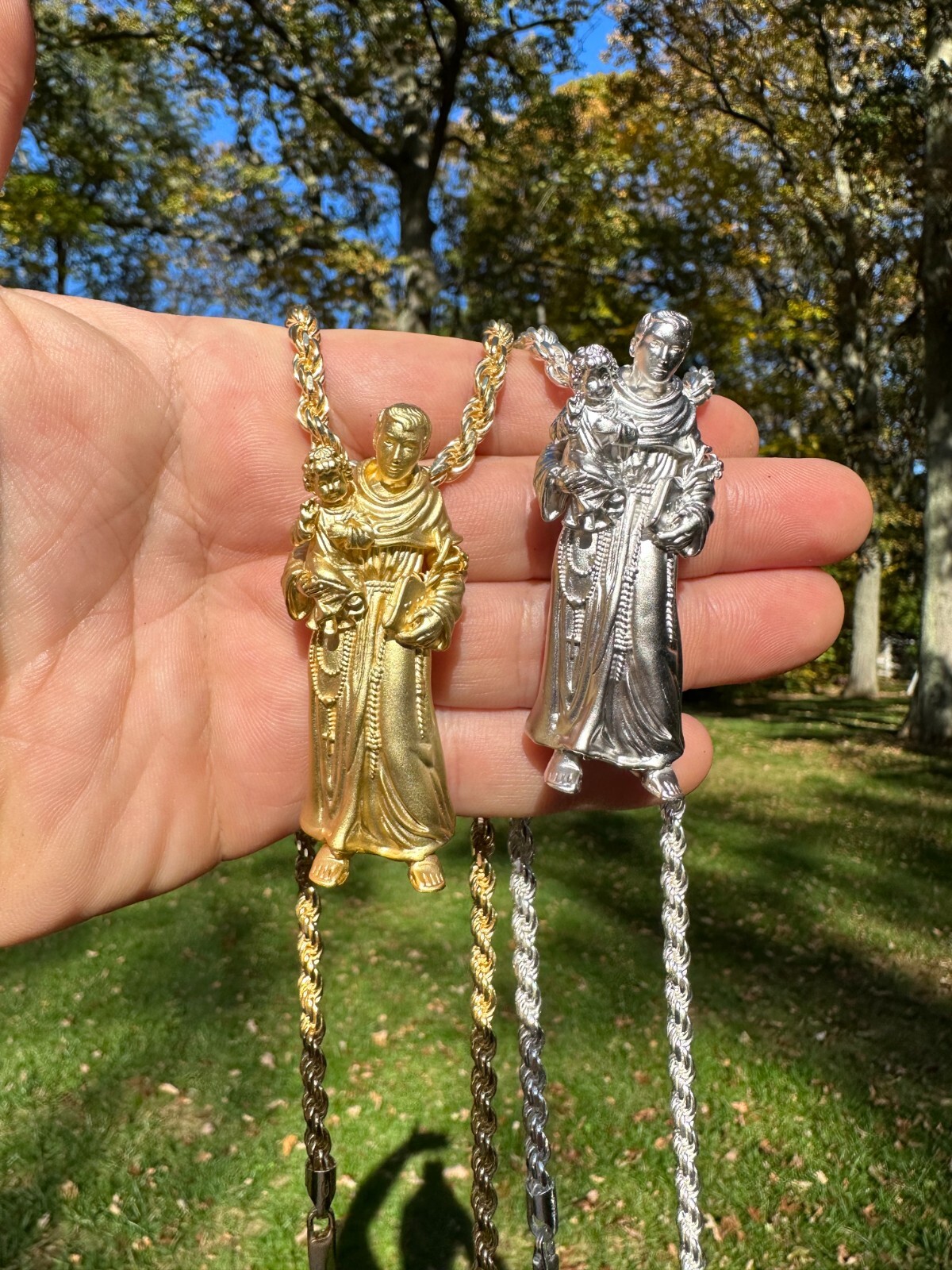 Pre-owned Harlembling Heavy 3d St Joseph W Baby Jesus Real 925 Silver 14k Yellow Gold Pendant Necklace