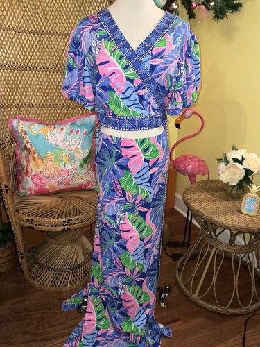 Pre-owned Lilly Pulitzer Sailynn Maxi Set Beleaf In Yourself $258 Size Xl In Multicolor