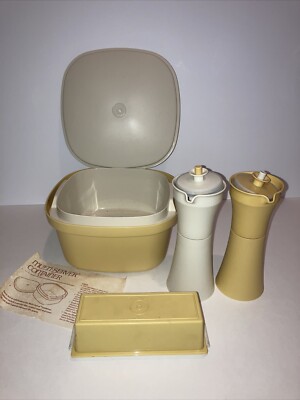 Vtg Tupperware Container Plus Oil & Vinegar Salad Dressing Pourer & Butter Dish