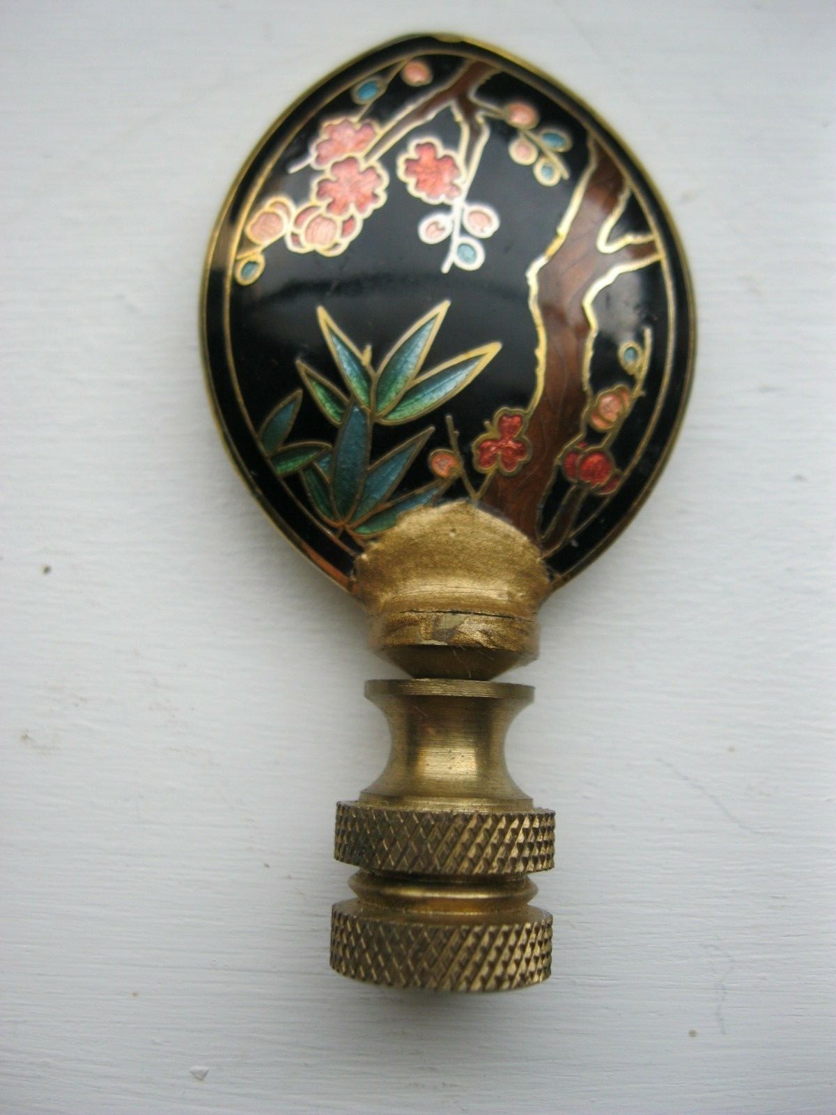 Antique Cloisonne Finial Lamp Part Chinese Cherry Blossom Bamboo Double Sided