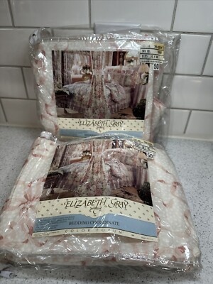 Elizabeth Gray Victoria Cream Pink Bows 2-PC European Shams 26x26 Vintage 90s
