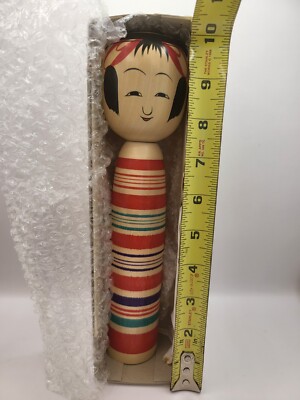 Japanese Tsuchiyu Kokeshi Doll Wooden Signed 10 Inch Tall Canon Inc.