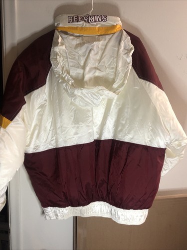 Vtg Starter Washington Redskins Stitched Winter Jacket Off White L Pullover Puff