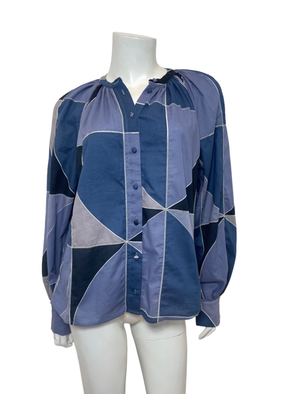 NWT SEZANE Lealys Shirt in Blue Patchwork Size FR 34/US 0 | eBay