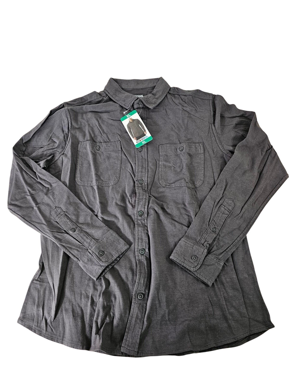 32 Degrees Mens Button-Up Long Sleeve Cotton Shirt - GREY - XL / X-LARGE