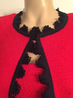 Pre-owned St John Knit Dress Suit Size 8 Red & Navy Hemp Fabric