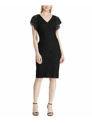 

RALPH LAUREN Женское черное коктейльное платье длиной до колена с короткими рукавами Размер, Черный