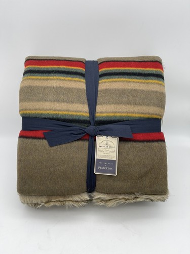 NWT Pottery Barn X Pendleton Yakima Faux Fur Stripe Throw Blanket Brown