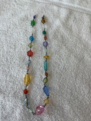Vintage Multi-Color Plastic Bead Tie Assorted Shaped Beads Necklace 19 In