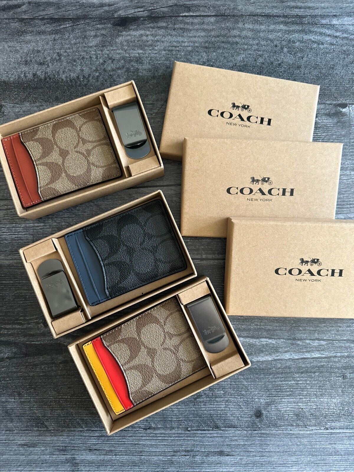 NWT Coach Boxed 3 In 1 Card Case Gift Set In Colorblock Signature Canvas Multi