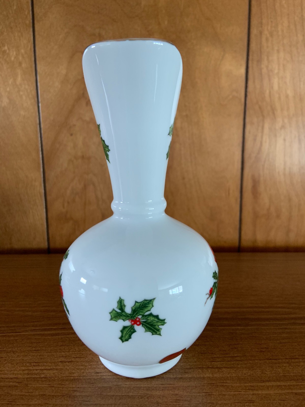 Vintage Lefton Vase 2851 with Cardinals Red Birds Gold Trim Red Label 6.5