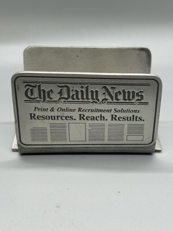 Vintage THE DAILY NEWS NEWSPAPER PEWTER BUSINESS CARD HOLDER ADVERTISING